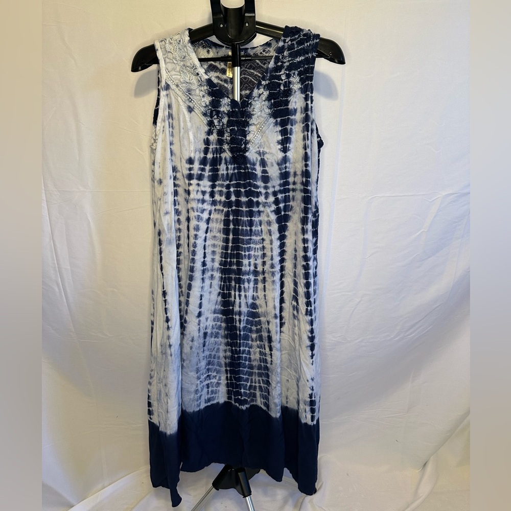 Studio West Navy and White Tie-Dye Dress